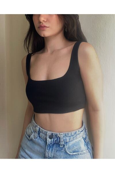Rosse Butik Γυναικείο Μαύρο Ζαρτιέρες Κορδόνι Crop Top
