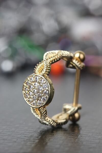 depozoom 316L Cerrahi Çelik Bar Zirkon Taşlı Rhodium Kaplama Orbital Halka Pi...