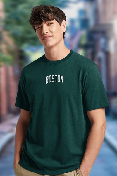 BESSA Ανδρικό μπλουζάκι Boston με στάμπα σκούρο πράσινο λαιμόκοψη