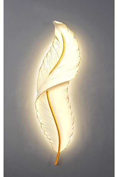 CajuArt Büyük Boy Dekoratif Tüy Şekilli Pilli Işıklı Duvar Dekoru Modern Aplik