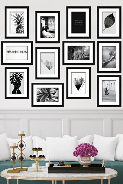 Teknograf Tablou MDF cu tematică abstractă alb-negru, 12 piese