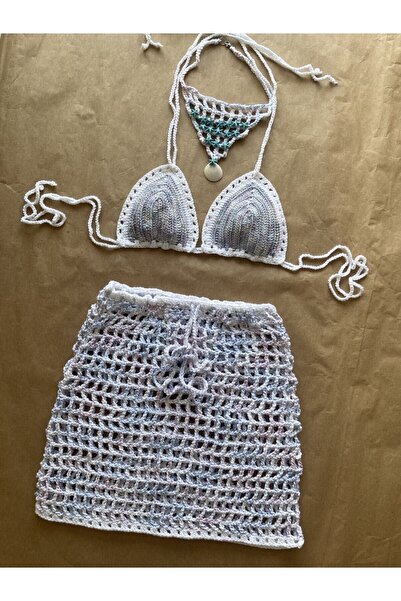 scyllastore Serena Special Design Shiny Crochet Set with Skirt Top Necklace