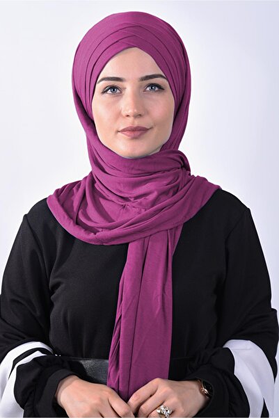 Ns nowascarf Penye Tesettür 3 Bantlı Hazır Şal Fuşya