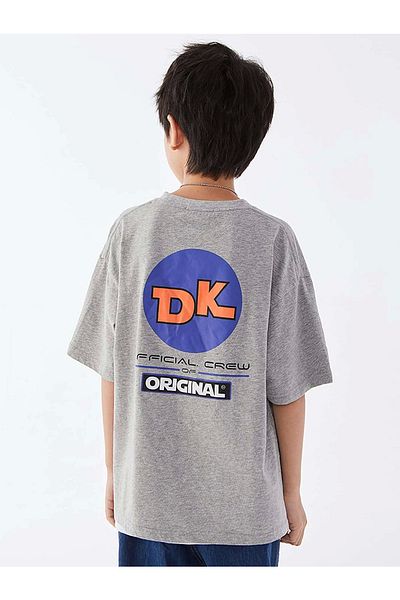 Benisengiydir Boy's Gray Dk Printed Oversize Crew Neck Tshirt