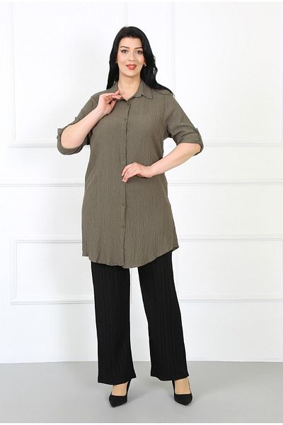 By Alba Collection Women's Khaki Wrap Fabric Large Size Tunic