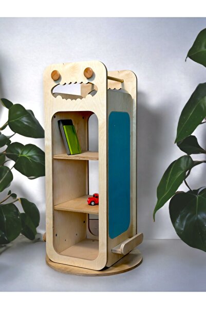Woodilia 360 Derece Dönen Montessori Ahşap Çocuk Kitaplık, Çok Fonksiyonlu Ki...