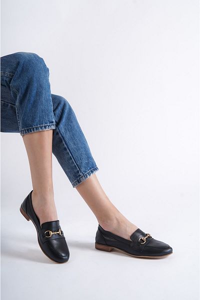 Deripabuc Genuine Leather Black Women's Leather Loafer Dp58-2001