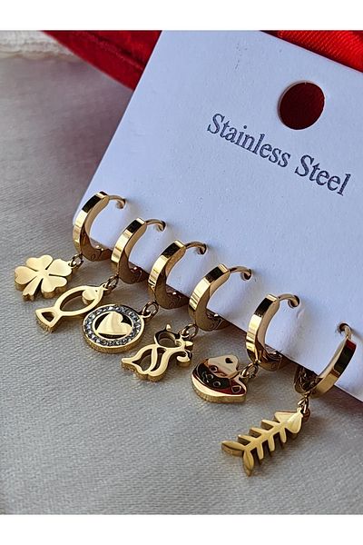 ZÜLİSCH 6 Pieces Steel Earrings - Gold Water Resistant