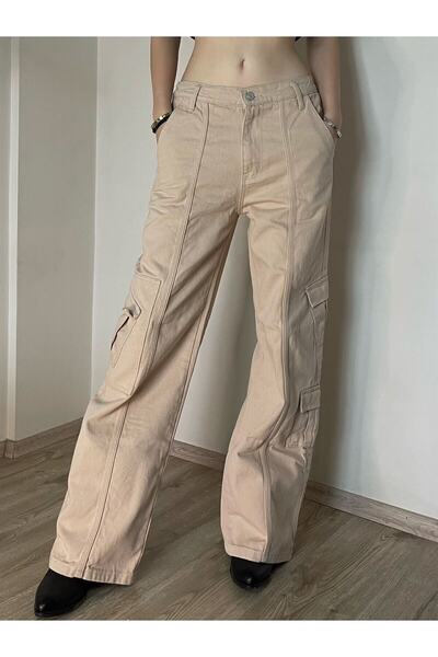 Toum LAGOM MODA Y2K KREM RENGİ KARGO PANTOLON
