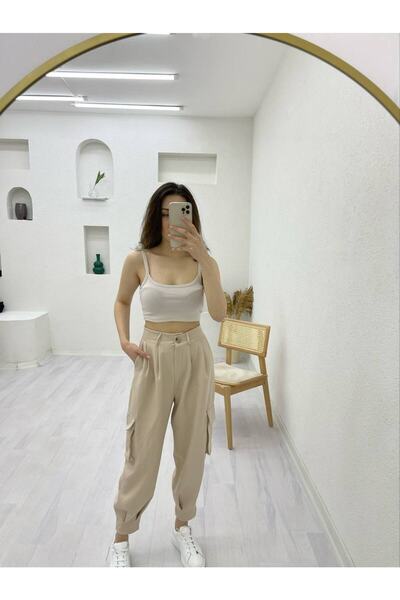 AF FASHİON Pantaloni cu buzunar cargo dublu din material textil