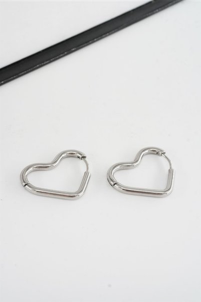 By Zeyna Aksesuar Women's 316L Stainless Steel 2cm Heart Model Earrings