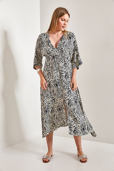 Bianco Lucci Rochie evazată pentru damă, cu modele multiple, cu guler dublu