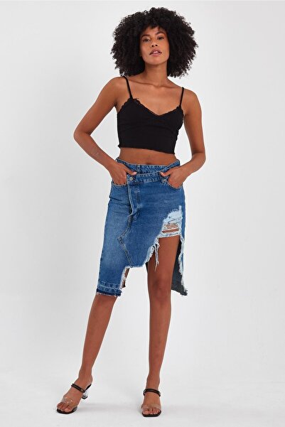 ALEXANDERGARDI ALEXANDERGARDİ ÖZEL KOLEKSİYON YIRTIK DETAYLI DENİM ETEK (46-200)