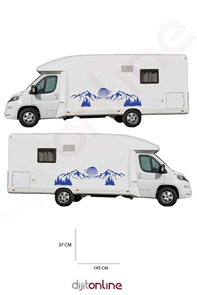 Dijitonline 2 bucăți autocolant munte rulotă - autocolant soare - autocolant copac - autocolant pasăre - 145x37 cm