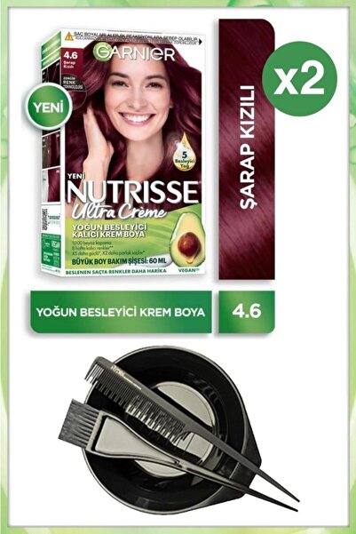 Garnier Nutrisse Ultra Krem Saç Boyası 4.6 ŞARAP KIZILI X2 BOYAMA SETİ