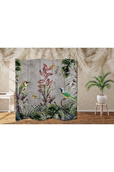 dbsanat Renkli Kuşlar Temalı Özel Tasarım Paravan Room Divider 180 x 200 cm