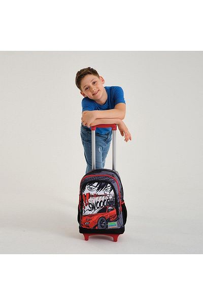 Coral High Kids Black Red Anime Car Patterned Rickshaw 3-Piece Bag Set SET0123947