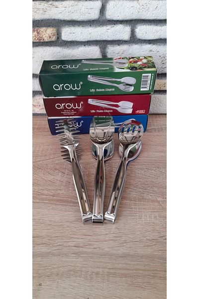 AROW 3-Piece Tongs Set Salad Pasta Pastry Serving Tongs Set