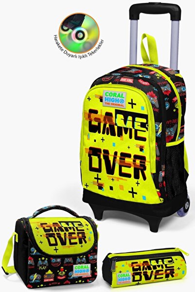 Coral High مجموعة حقائب أطفال منقوشة باللون الأسود والأصفر النيون مكونة من 3 ...