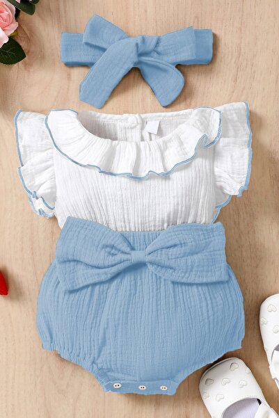 ipek atlas Kız Bebek Ve Çocuk Müslin Kumaş Fırfırlı Kolsuz Tulum