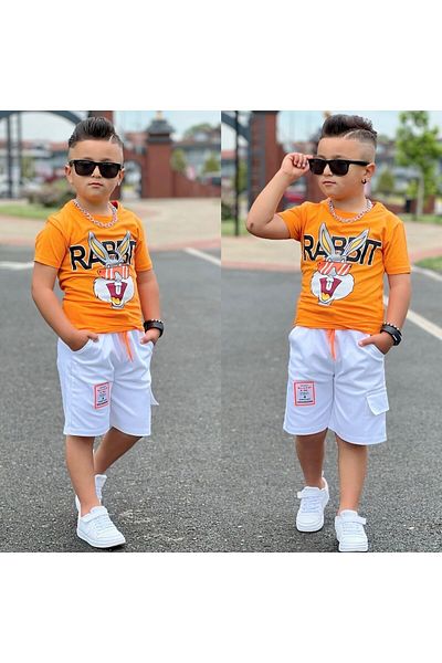 YARENKİDS Bugs Bunny Printed Double Summer Boy Suit 4-5-7-9-11 Years 100% Cotton