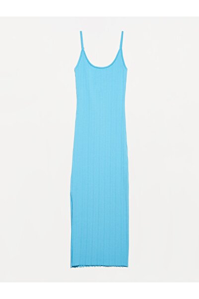 Dilvin 90139 άνοιγμα Με λουράκια Πλεκτό Φόρεμα -Τιρκουάζ