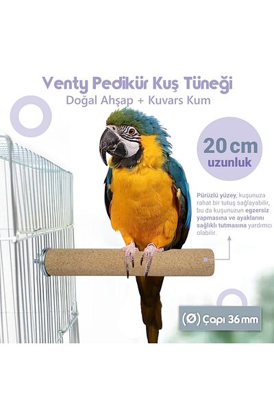 Vixpet Venty 20 cm 36 mm Pedicure Parrot Perch Small Macaw Small Cockatoo Jako Amazon Iskender Etc.