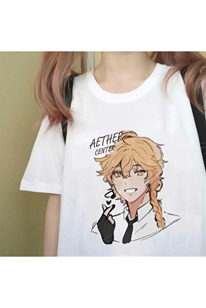 Toum LAGOM MODA Genshin Impact Aether Τυπωμένο Λευκό Unisex Oversize T-shirt