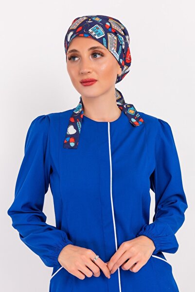 Nur Medikal Giyim Kadın Lacivert Ilkyardım Desenli Hemşire Doktor Tesettür Bone