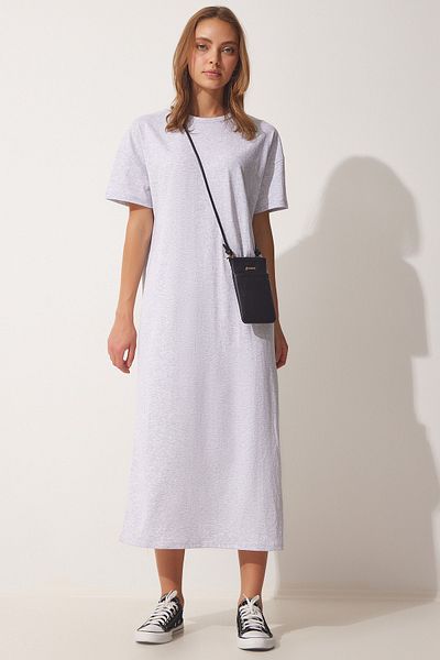 Happiness İstanbul Women's Gray Cotton Summer Daily Combed Cotton Dress UB00080