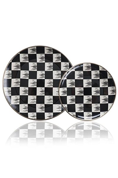 ACAR Qualita King Enamel 7 Piece Cake Serving and Presentation Set Checkers Decor - XAP-05762