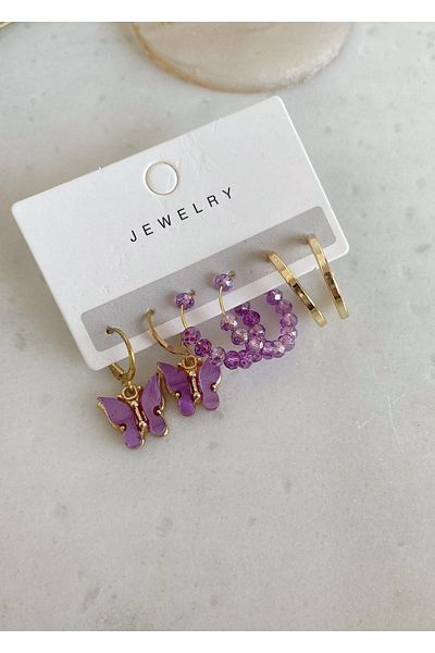 takıtarzım Lilac butterfly mother-of-pearl earrings set of 3