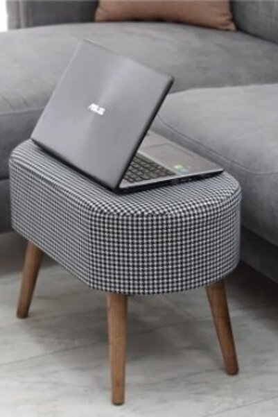 PUFANNA Gürgen Ahşap Ayak Kaz Ayak Desen Kumaş Oval Puf Bench