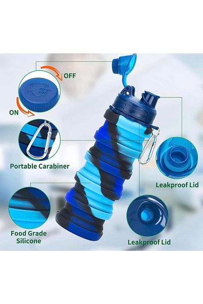 BLUE SİDE قارورة تحفيزية قابلة للطي للسفر سعة 500 مل و16 أونصة