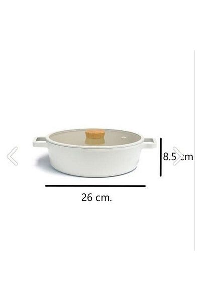 NEOFLAM Fika Aluminum Shallow Pot with Glass Lid 26 cm Beige