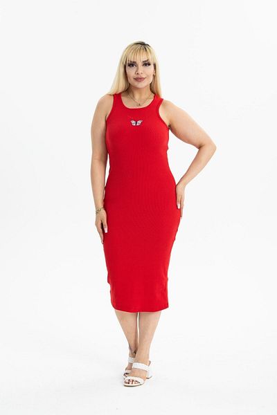 YUSUF CAN KARATAŞ KARATAŞ GİYİM Women's Red Butterfly Embroidered Color Camisole Fabric Halter Collar Dress Length 120cm
