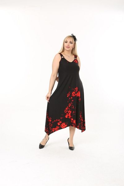 mezura tekstil Summer Strappy Combed Cotton Asymmetrical Cut Plus Size Dress