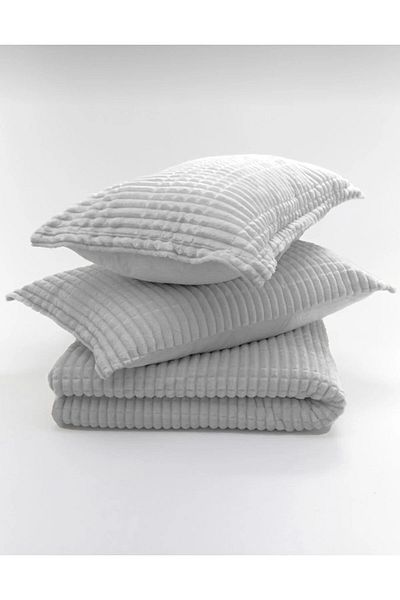 ETE HOMETEX MERİNOS MODERN LINE 3 PIECES BLANKET AND BED COVER SET Gray DOUBLE 8696474231356