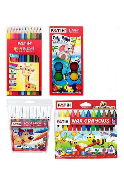 Fatih 12 Pieces of Dry Paints - 12 Pieces of Water Colors - 12 Pieces of Jumbo Crayon - 12 Pieces of Felted Pens Total 48 Pieces