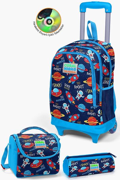 Coral High Kids Navy Blue Space Patterned 3-Piece Bag Set with Squeegee SET0123376