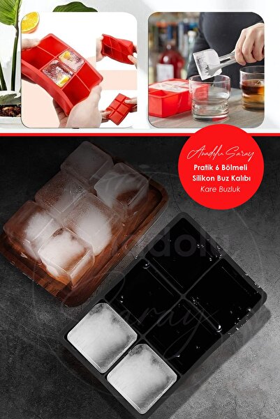 Anadolu Saray Çarşısı Pratik 6'lı Sililkon Kare Buz Kalıbı | 6 Adet Silikon K...