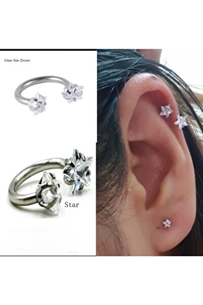Arescollection cerrahi çelik iki ucu taşlı helix kıkırdak tragus rook lobe uyumlu yarım halka piercing