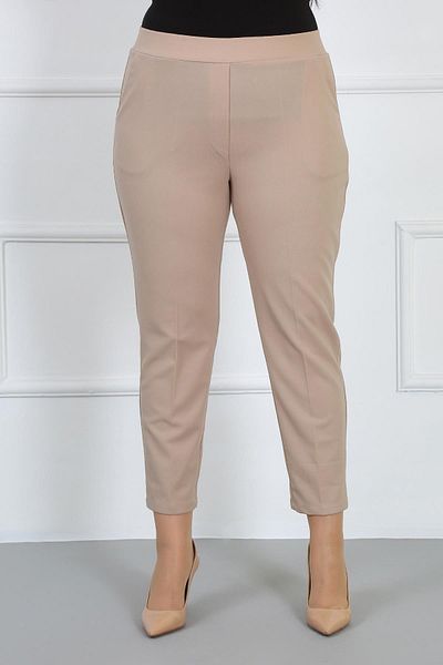 By Alba Collection Women's Mink Full Elastic Waist Lycra Scuba Crep Narrow Leg Large Trousers