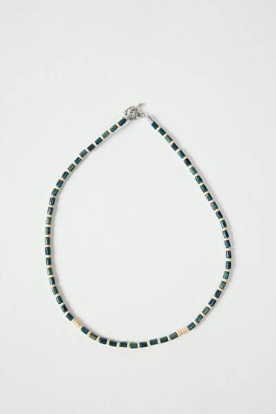 ALTINYILDIZ CLASSICS Erkek İndigo-Bej Desenli Ahşap Kolye