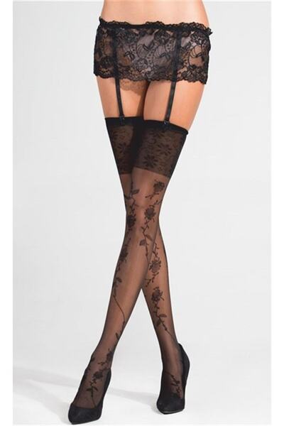 ÇamaşırcımShop Anet Desenli Dantelli Kadın Jartiyer Çorap Takım