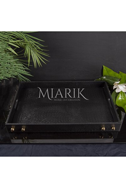 MIARIK DESIGN & DEKORASYON Hermes Dekoratif Deri Tepsi Desenli Büyük Boy