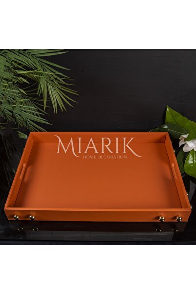 MIARIK DESIGN & DEKORASYON Hermes Dekoratif Deri Tepsi Desenli Büyük Boy