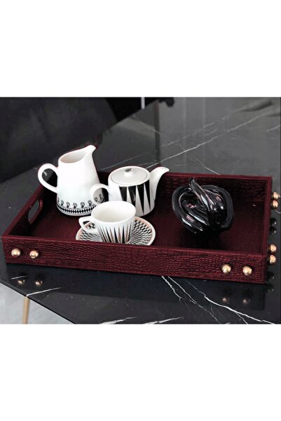 MIARIK DESIGN & DEKORASYON Hermes Dekoratif Deri Tepsi Desenli Büyük Boy