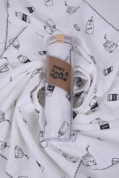 Babyhola Muslin Cover 85x90cm Milk Pattern Organic Gift Breastfeeding Bottom Opening Newborn Stroller Cover