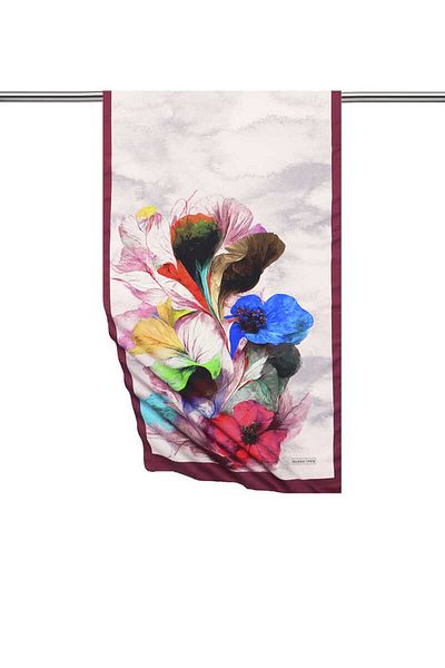 Bursa İpek Cherry Poppy Pattern Silky Scarf